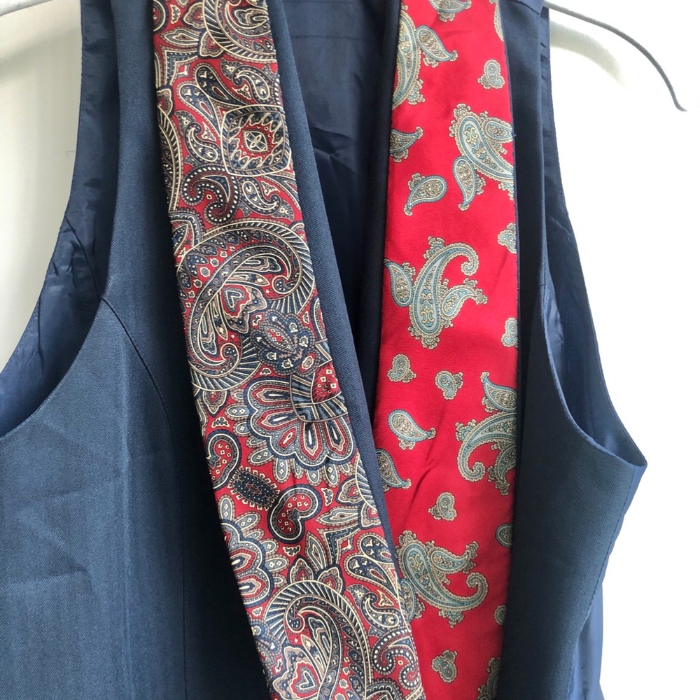 VTG Tie Scarf Navy Vest 70s or 80s Medium - Picture 3 of 9